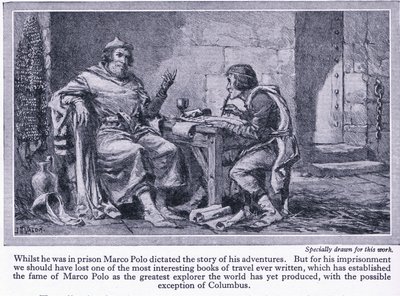 Mens han satt i fengsel dikterte Marco Polo historien om eventyrene hans, ca. 1950 av John Harris Valda