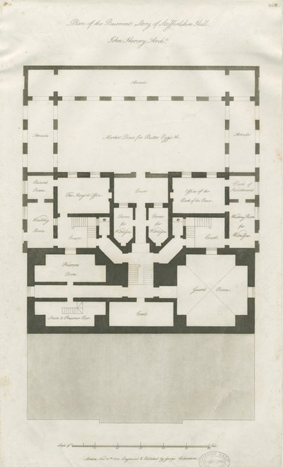 Stafford - Plan of Basement Story of Shire Hall: gravering, nd [1794-1798] (trykk) av John Harvey