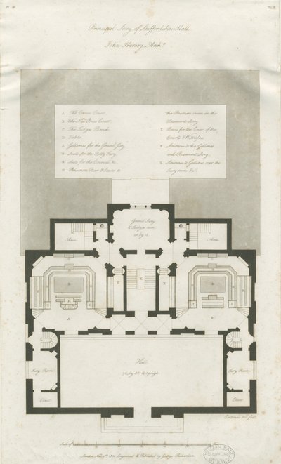 Stafford - Plan over hovedetasjen til Shire Hall: gravering, nd [1794-1798] (trykk) av John Harvey