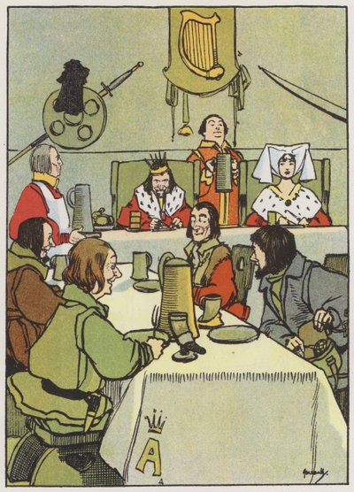 Etterbehandling av kongens pudding (farge litho) av John Hassall