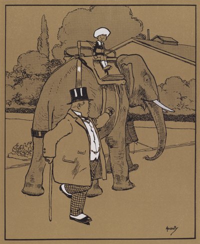 "Han kalte elefanten et dumt beist, eller noe" (farge litho) av John Hassall