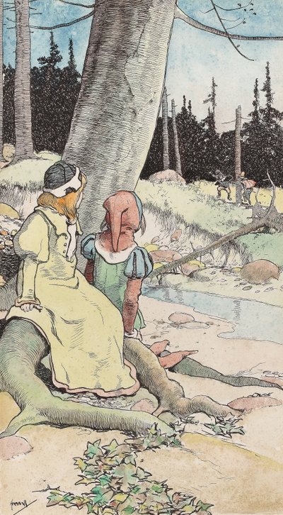 The Babes in the wood, ca. 1900 (akvarell & penn & blekk på papir) av John Hassall