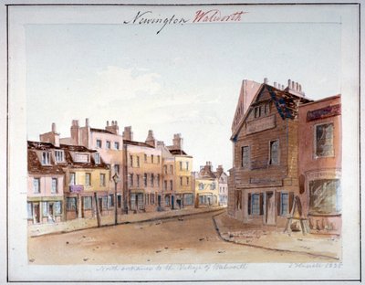 Utsikt over landsbyen Walworth, Southwark, fra den nordlige inngangen, London, 1825 av John Hassell