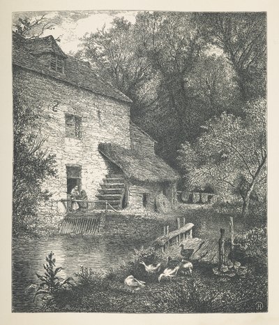 Plate 14. Et hus og vannmølle.  Naturbilder. En serie på tretti originale illustrasjoner tegnet på tre av J. H. Dell, og gravert av R. Paterson.  John Henry Dell av John Henry Dell