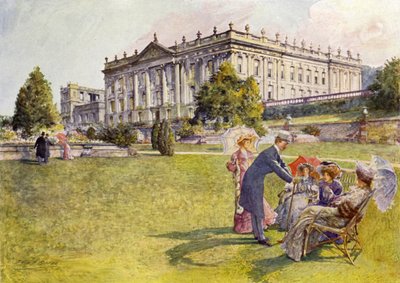 Chatsworth House (farge litho) av John Henry Frederick (after) Bacon