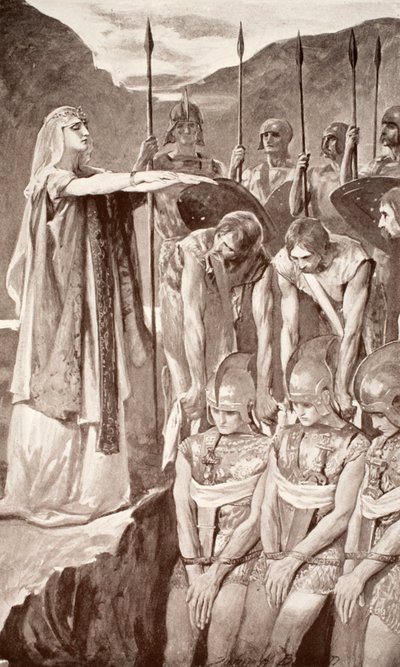 Deirdre's Lament, illustrasjon fra 'Celtic Myth and Legend' av Charles Squire, 1905 av John Henry Frederick Bacon