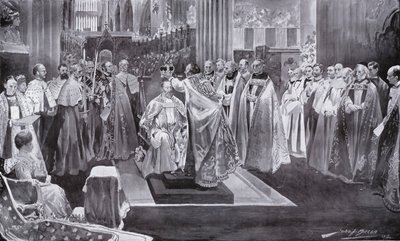 Kroningen av kong Edward VII av erkebiskopen av Canterbury, Westminster Abbey, London, 1902 av John Henry Frederick Bacon
