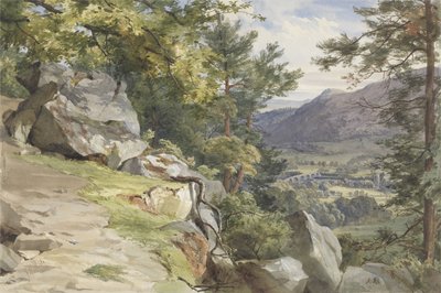 Utsikt over Craig-y-Barns, Dunkeld, Looking South, 1855 (wc og kroppsfarge på papir) av John Henry Mole