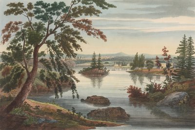 Utsikt nær Fort Miller nr. 10 ble senere endret til nr. 9 i Hudson River Portfolio, 1822. av John Hill