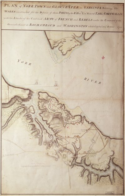 Britisk kart over beleiringen av Yorktown, 1781 av John Hills