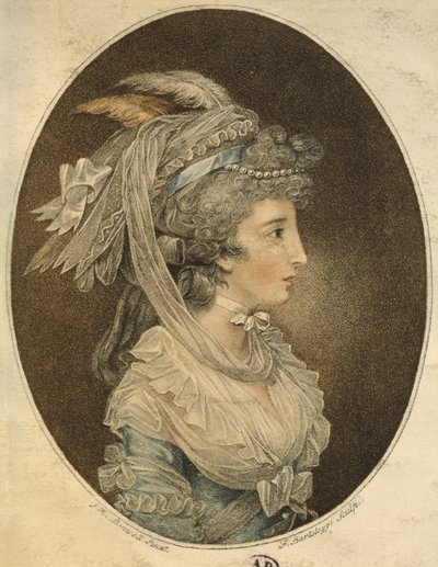 Engelsk frisyre, gravert av Francesco Bartolozzi (1727-1815) (fargegravering) av John Hodges Benwell