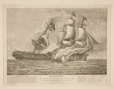 Engasjement mellom U.S. Fregate Constitution og British Fregate Guerri?re av John James Barralet