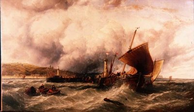 Fishing Luggers utenfor Boulogne havn av John James Wilson