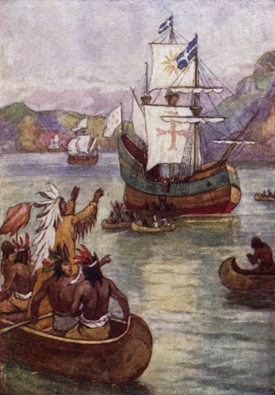 Den franske oppdageren Jacques Cartiers skip på St Lawrence River, Canada av John Jellicoe