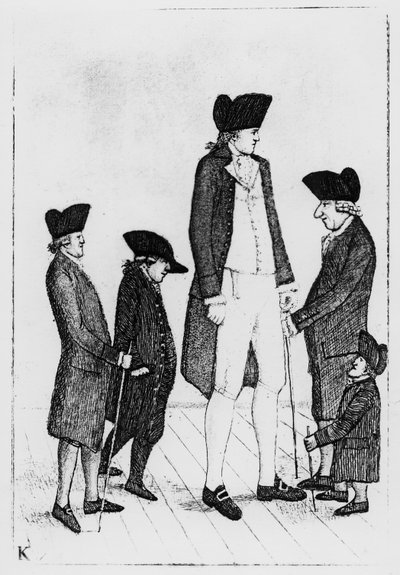 Byrne, den irske kjempen, Mr. Watson, Mr. McGowan, Mr. Fairholme og Geordie Cranstoun, 1784 av John Kay