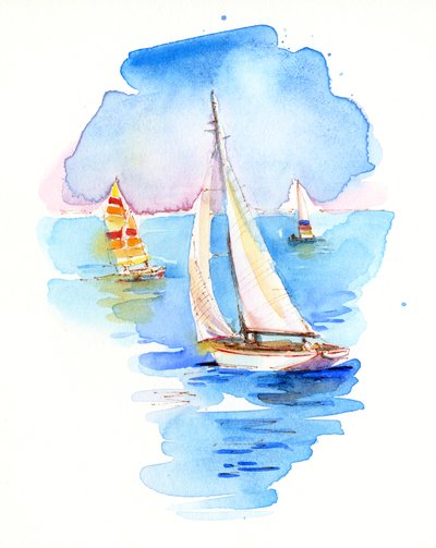 Seilbåter, 2017, (akvarell) av John Keeling