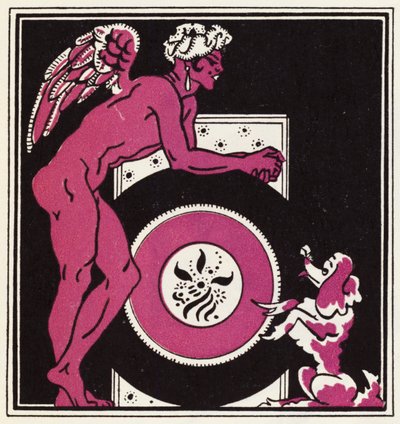 Utsmykning for historien om Aladdin og den fantastiske lampen (litho i farge) av John Kettelwell