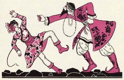 Utsmykning for historien om Aladdin og den fantastiske lampen (litho i farge) av John Kettelwell