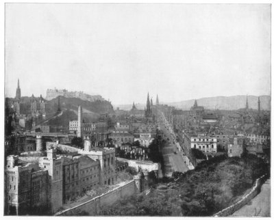 Edinburgh og Scotts Monument, sent på 1800-tallet av John L. Stoddard