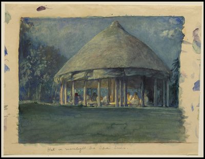 Hut in Moonlight, Iva, Savaii, October 1890, 1890 av John La Farge or Lafarge