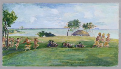 Militær dans i Samoa (wc på papir) av John La Farge or Lafarge