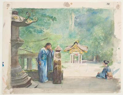 Hellig skrift, Iyemitsu-tempelet (wc over grafitt på papir) av John La Farge or Lafarge