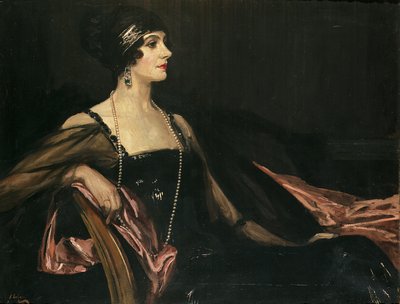 A Lady in Black: Portrait of Jean Ainsworth, Viscountess Massereene og Ferrard av John Lavery