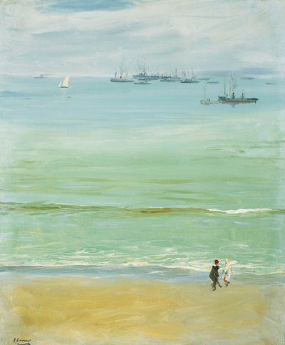 En ung kvinne skyver en baby i en barnevogn av John Lavery