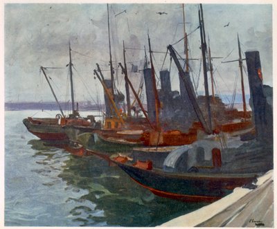 Minesveipere i havnen, fra britiske artister ved fronten, fortsettelse av vestfronten, 1918 av John Lavery