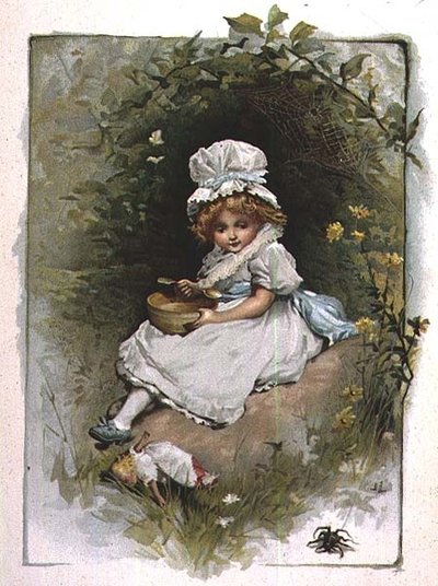 Little Miss Muffet, fra en illustrert bok med barnerim for barn av John Lawson