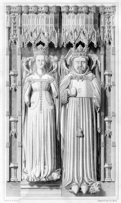 Skulptur av Henry IV og hans dronning Joan av Navarre i Canterbury katedral, 1826 av John Le Keux