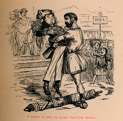 En Lictor blir sendt for å arrestere Publilius Volero, 1852 av John Leech