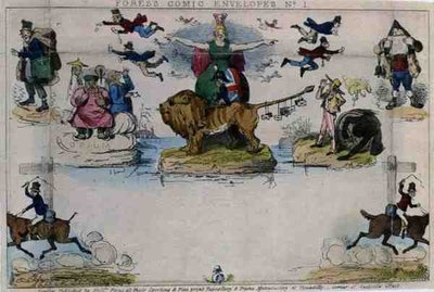Karikatur av Mulready Envelope, pub. av Mrs Fores av John Leech