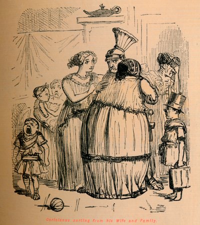 Coriolanus skiller seg fra sin kone og familie, 1852 av John Leech