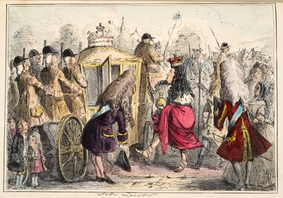 Georget Porgey den første Går ut på en tur i sin State Coachy Pachy, fra The Comic History of England, pub. 1864 (håndfarget etsning) av John Leech