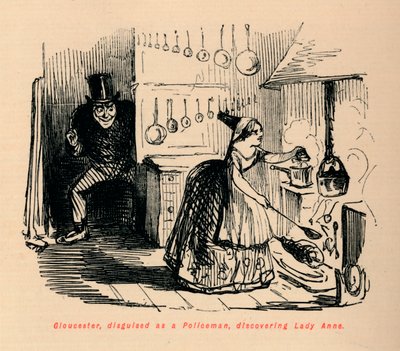 Gloucester, forkledd som politimann, oppdager Lady Anne, av John Leech