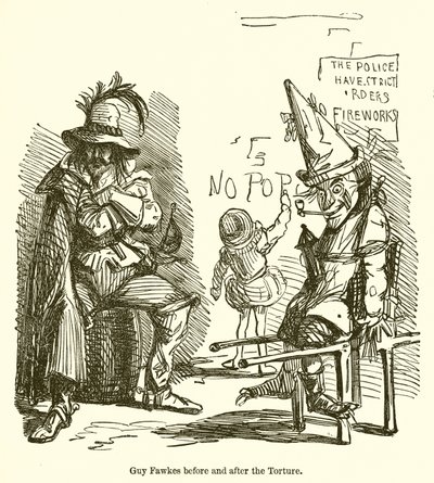 Guy Fawkes før og etter torturen av John Leech