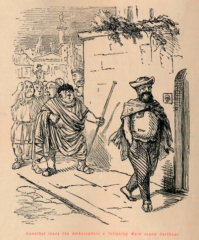 Hannibal leder ambassadørene en slitsom spasertur rundt Kartago, 1852 av John Leech