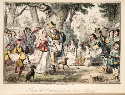 Henry VIII og hans dronning Out-a-Maying, fra The Comic History of England, pub. 1864 (håndfarget etsning) av John Leech