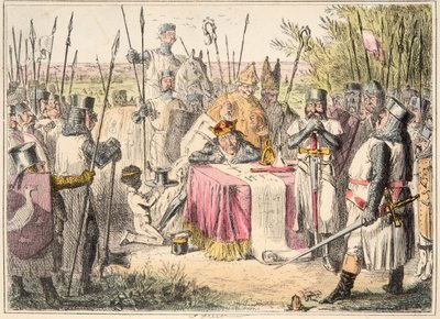 King John Signing Magna Carta, fra The Comic History of England, pub. 1864 (håndfarget etsning) av John Leech