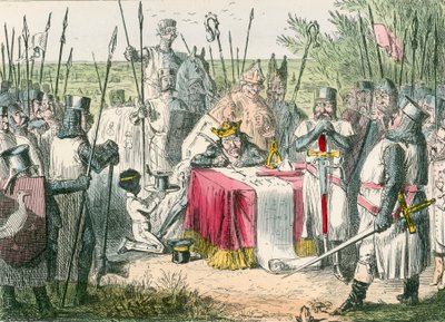 King John signerer Magna Charta av John Leech