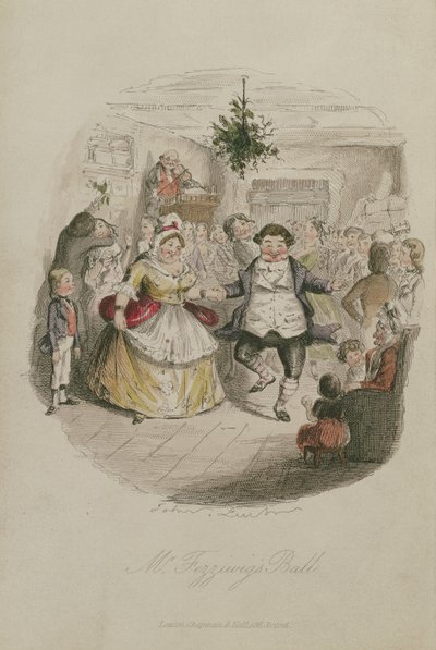 Mr Fezzywigs Ball, illustrasjon fra A Christmas Carol av Charles Dickens (1812-1870), pub.1843 (håndfarget gravering) av John Leech