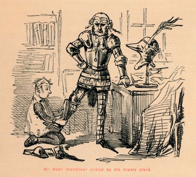 Mr. Owen Glendower bevæpnet av sin trofaste kontorist, c1860, c1860 av John Leech