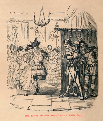 Fru Sextus trøster seg med en liten fest, 1852 av John Leech