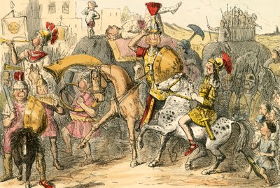 Pyrrhus ankommer Italia med troppen sin av John Leech