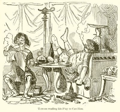 Terence leser skuespillet sitt for Caecilius av John Leech