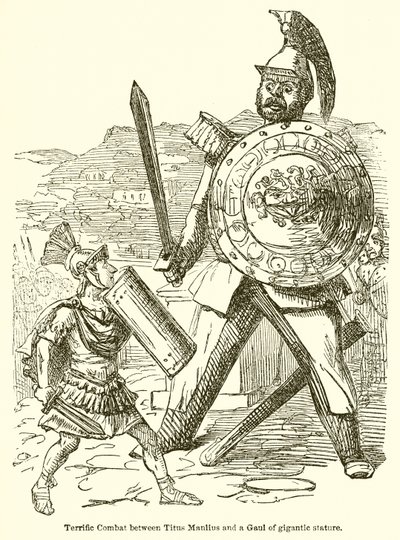 Fantastisk kamp mellom Titus Manlius og en galler av gigantisk størrelse av John Leech