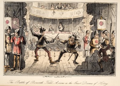 The Battle of Bosworth Field: A Scene from the Great Drama of History, fra The Comic History of England, pub. 1864 (håndfarget etsning) av John Leech