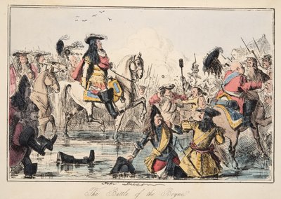 The Battle of the Boyne, fra The Comic History of England, pub. 1864 (håndfarget etsning) av John Leech