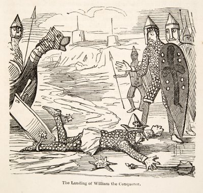 The Landing of William the Conqueror, fra The Comic History of England, pub. 1864 (tresnitt) av John Leech